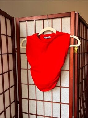 Zara Ruched Crop Tank Top, Red